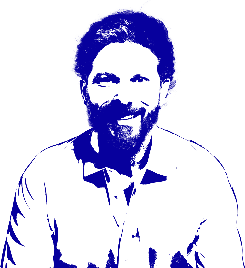 Ilustração em azul de Marcelo Aro.
